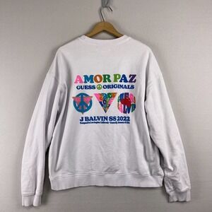 GUESS‎ x J Balvin Amor Paz Peace Sweatshirt Size Large 2022 Originals Crewneck